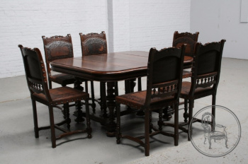 Антикварный комплект для столовой с кожаными стульями код. BE6067