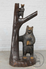 Антикварная высокая скульптура из ореха в виде двух медведей код. BE107465