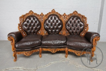 Старинная ореховая скамья с кожаной обивкой код. BE4139738