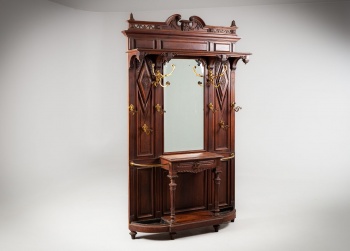 Антикварная ореховая вешалка для холла с латунными крючками код.&nbsp;RM4157423