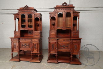 Антикврные буфеты из ореха (2 шт.) в стиле Людовика XVI с открытым низом и боковыми полками код. BE107048