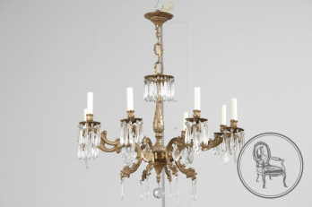 Старинная люстра из бронзы с хрустальными подвесками код. BE6381