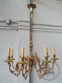 Старинная люстра из зеленого оникса с бронзовыми рожками код. BE4103765