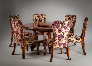 картинка Старинный комплект мебели для столовой из ореха: круглый стол и стулья (6 шт.) в стиле Роккоко салоне старинных вещей "Шебби" являющийся официальным дистрибьютором в России и Беларуси