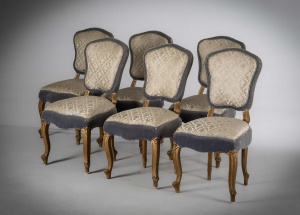 картинка Антикварные стулья (6 шт.) в стиле Людовика XIV в бархатной обивке и с позолоченным каркасом салоне старинных вещей "Шебби" являющийся официальным дистрибьютором в России и Беларуси