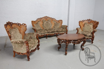 Старинный комплект для гостиной из ореха с ротангом в стиле рококо код. BE5714