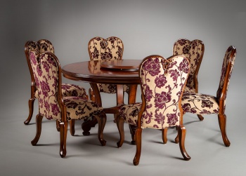 Старинный комплект мебели для столовой из ореха: круглый стол и стулья (6 шт.) в стиле Роккоко код.&nbsp;RM4149912