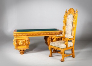 Старинный письменный стол и кресло из дуба с объемной резьбой код.&nbsp;RM4165900