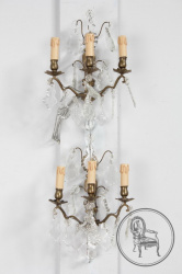 Антикварные настенные светильники (2 шт.) из бронзы с хрусталем на три рожка код. BE3259374