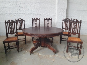 Антикварный круглый стол со стульями (6 шт.) в стиле Ренессанс код.&nbsp;BE4165384