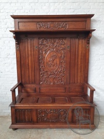 Антикварная резная дубовая скамья для прихожей код. BE4139760