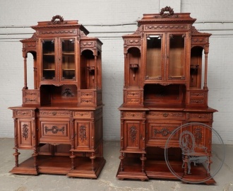 Антикварные ореховые буфеты в стиле Людовика XVI (2 шт.) с открытыми боковыми полками код. BE4165263