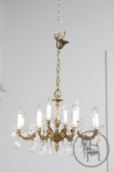 Антикварная люстра из бронзы с хрустальными подвесками на 8 рожков код. BE107190