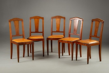 Антикварный комплект стульев (5 шт.) из красного дерева с кожаными сиденьями код. RM4101535