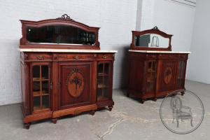 картинка Антикварные парные комоды (2 шт.) с зеркалом и мраморной поверхностью салоне старинных вещей "Шебби" являющийся официальным дистрибьютором в России и Беларуси