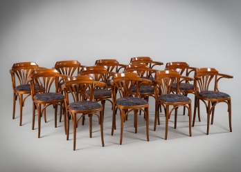 Старинные стулья (12 шт.) из гнутой древесины с сиденьями в тканевой обивке код. RM4155378