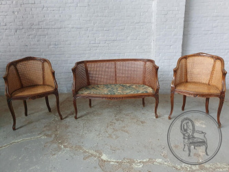 Антикварный комплект для гостиной из ореха и ротанга код. BE107032