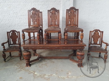 Антикварный набор для столовой из резного дуба код. BE4121823