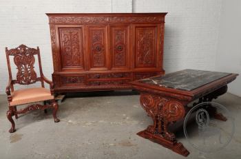 Антикварный набор мебели для рабочего кабинета в стиле ренессанс код. BE107441