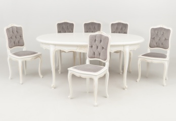Старинный гарнитур мебели для столовой: стол и стулья (6 шт.) белого цвета в стиле Рококо код. RM4100287