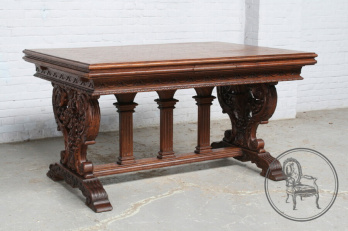 Антикварный стол с объемной резьбой на «коньках» прямоугольной формы код. BE107518