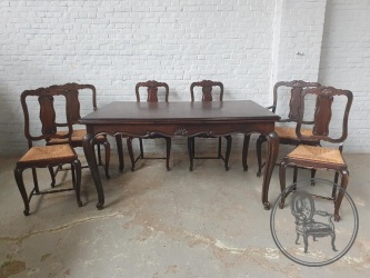 Антикварный комплект: стол и стулья (6 шт.) с гнутыми ножками и плетеными сиденьями код. BE4165788