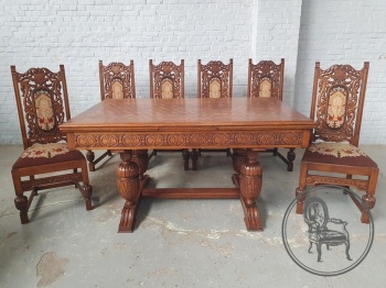 Антикварный дубовый столовый гарнитур в стиле Тюдор код.&nbsp;BE4165661