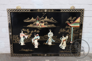 картинка Старинное декоративное панно в стиле шинуазри с росписью и инкрустацией камнями салоне старинных вещей "Шебби" являющийся официальным дистрибьютором в России и Беларуси