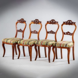 Антикварный комплект стульев из ореха (4 шт.) с полосатой обивкой код. RM4160891