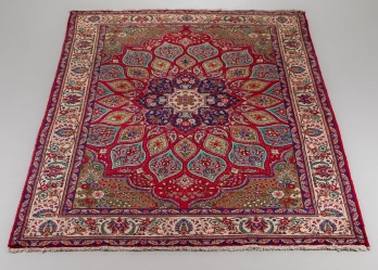 Старинный иранский ковер из шерсти и хлопка с цветочным узором и центральным медальоном код. RM4139031