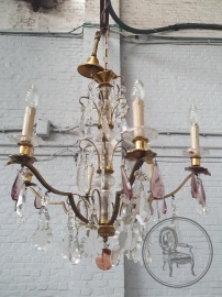 Антикварная люстра из бронзы с цветными подвесками код. BE4096968