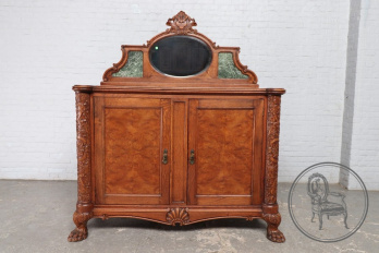 Антикварный комод из ореха в стиле чиппендейл с зеркалом и вставками из мрамора код. BE107669