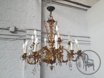 Антикварная бронзовая люстра с хрустальными подвесками код. BE4165593