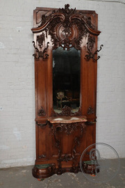 Антикварная резная вешалка из ореха с мраморной столешницей и бронзовыми крючками код. BE107520