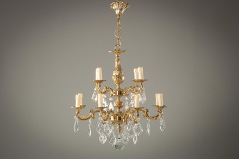 Старинная люстра из латуни с подвесками в виде кристаллов код.&nbsp;RM4109777