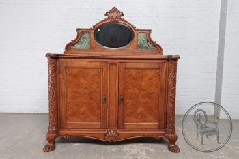 Антикварный комод из ореха в стиле чиппендейл с зеркалом и вставками из мрамора код. BE107669