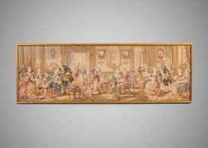 картинка Старинный панорамный гобелен со сценами галантных празднеств салоне старинных вещей "Шебби" являющийся официальным дистрибьютором в России и Беларуси