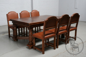 картинка Антикварный дубовый стол и стулья (6 шт.) салоне старинных вещей "Шебби" являющийся официальным дистрибьютором в России и Беларуси