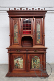 Антикварный ореховый буфет с расписными филенками код. BE107008