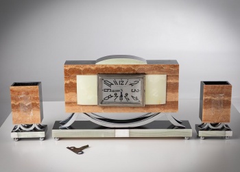 Старинные часы и подсвечники (2 шт.) из оникса в стиле Арт-деко код.&nbsp;RM4165461