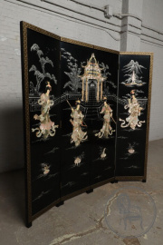 Старинная ширма в китайском стиле с инкрустацией перламутром и натуральными камнями код. BE106994