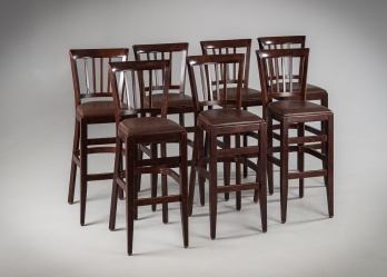 Старинные барные стулья (7 шт.) с кожаными сиденьями и вертикальными планками на спинках код. RM4143100