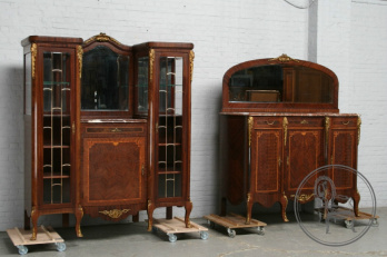 Антикварные буфет и комод в стиле ампир из красного дерева с маркетри код. BE6498