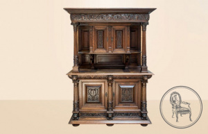 картинка Антикварный дубовый буфет салоне старинных вещей "Шебби" являющийся официальным дистрибьютором в России и Беларуси