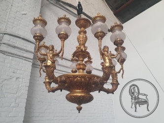 Массивная антикварная люстра в стиле ампир с кариатидами, маскаронами и растительными орнаментами код. BE4165914