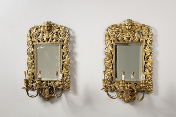Комплект антикварных латунных настенных бра с зеркалом (2 шт.) код. RM4106424