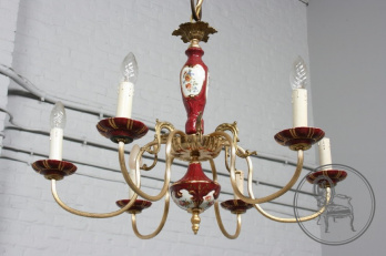 Антикварная люстра из бронзы с фарфором на 6 рожков код. BE35637