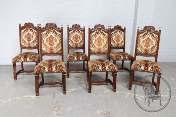 Старинный комплект для столовой из дуба, стол и 6 стульев, в стиле ренессанс код. BE107281