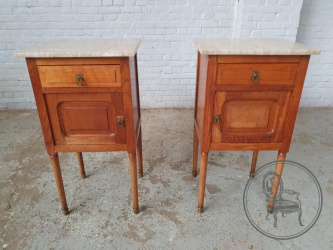 Антикварные дубовые тумбы (2 шт.) со столешницей из розового мрамора код. BE3259499