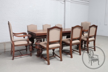 Антикварный гарнитур для столовой (стол, 6 стульев, 2 кресла) код. BE107330
